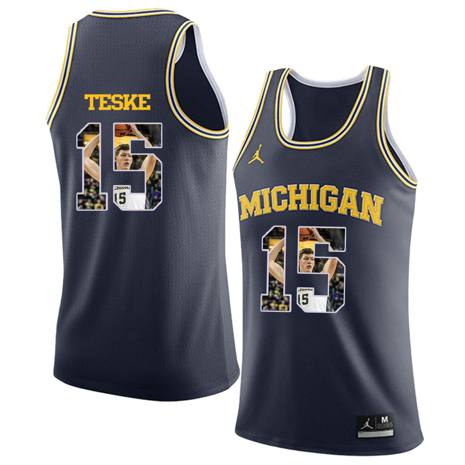 Men Jordan University of Michigan Basketball Navy #15 Teske Fashion Edition Customized NCAA Jerseys->customized ncaa jersey->Custom Jersey